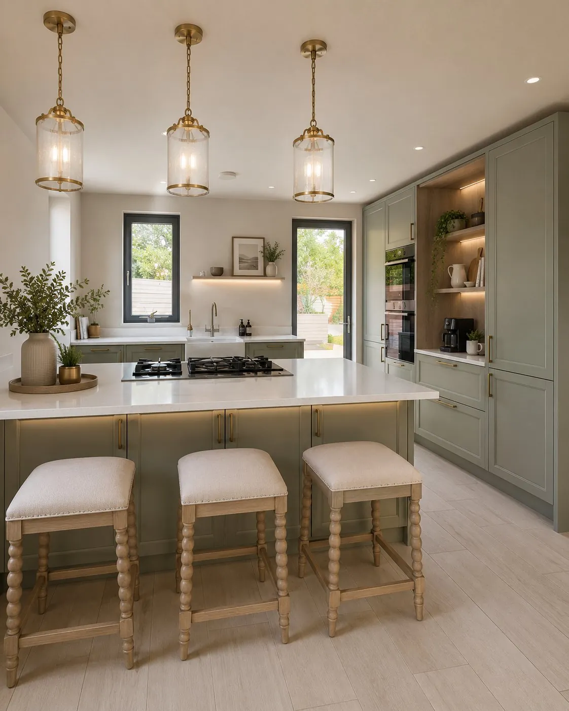 A sage-green shaker kitchen designed and delivered by Chic Cocoon